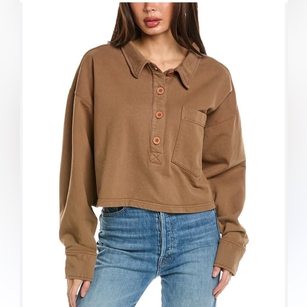 * Good American Brown Heavyweight Fleece Polo Sweatshirt Size 1/S